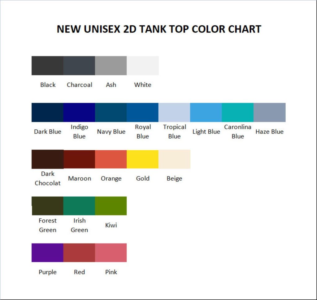 tank top color chart - Hozier Store